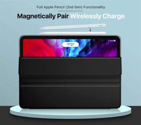 img 3 attached to 📱 MoKo Case for iPad Pro 12.9 4th Gen 2020 & 2018, Supports Apple Pencil 2 Charging, Stand, Soft TPU Translucent Frosted Back Cover, Slim Smart Shell, Auto Wake/Sleep - Black