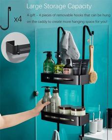 img 3 attached to 🚿 2-Tier Hanging Shower Caddy with Hook and Basket for Bathroom Storage - Over The Door Shower Organizer, Aluminum Shower Shelf Rack (Black)