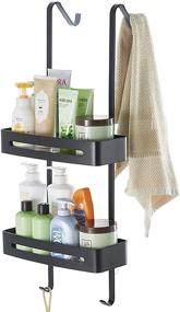 img 4 attached to 🚿 2-Tier Hanging Shower Caddy with Hook and Basket for Bathroom Storage - Over The Door Shower Organizer, Aluminum Shower Shelf Rack (Black)