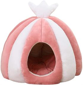 img 4 attached to 🐱 Sidigo 2-in-1 Pink/Grey Cat Bed, 20x16 inches Cat House Tent with Washable Pillow - Water-Resistant Bottom, Ideal Cat Hut for Kittens