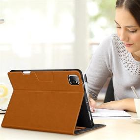 img 2 attached to 📱 2021/2020/2018 iPad Pro 11-inch Case - BuKoor PU Leather Case with Pencil Holder, Auto Sleep/Wake, Magnetic Clasp Pocket Folio Smart Cover for iPad Pro 3rd/2nd/1st Generation (Brown)