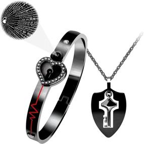 img 3 attached to 💑 Набор украшений Uloveido Shield Key Pendant Necklace and Lock Bracelet - идеальный подарок на годовщину или день рождения, символизирующий любовь и связь Y473/Y474.