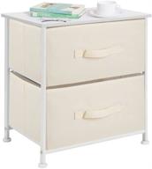 mdesign storage dresser end/side table night stand furniture unit - compact standing organizer for bedroom, office, living room, and closet - 2 drawer removable fabric bins - cream/white logo
