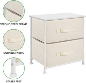 img 2 attached to mDesign Storage Dresser End/Side Table Night Stand Furniture Unit - Compact Standing Organizer for Bedroom, Office, Living Room, and Closet - 2 Drawer Removable Fabric Bins - Cream/White