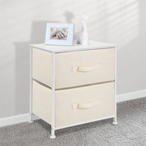 img 3 attached to mDesign Storage Dresser End/Side Table Night Stand Furniture Unit - Compact Standing Organizer for Bedroom, Office, Living Room, and Closet - 2 Drawer Removable Fabric Bins - Cream/White