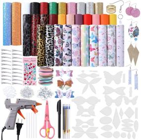 img 4 attached to 🎀 DIY Leather Bow Earring Kit with 6 Assorted Faux Leather Sheets, Hair Clips, Scissor, Bow & Earring Templates, Hot Melt Glue Gun & Sticks, Hair Ties, Earring Backs & Hooks, and Diamond Stickers