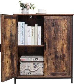 img 3 attached to 🗄️ Iwell Freestanding Cabinet with 1 Shelf & 2 Doors, Cupboard with Metal Frame, Media File Storage Cabinet for Kitchen, Entryway in Rustic Brown