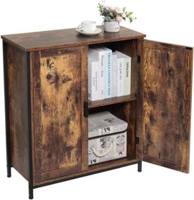 img 1 attached to 🗄️ Iwell Freestanding Cabinet with 1 Shelf & 2 Doors, Cupboard with Metal Frame, Media File Storage Cabinet for Kitchen, Entryway in Rustic Brown