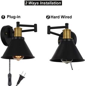 img 2 attached to Swing Arm Wall Sconce with Plug-in Cord and Switch, Black and Bronze Finish, Industrial Bedroom and Living Room Wall Mounted Lamp (2-Pack)