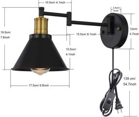 img 3 attached to Swing Arm Wall Sconce with Plug-in Cord and Switch, Black and Bronze Finish, Industrial Bedroom and Living Room Wall Mounted Lamp (2-Pack)