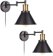 swing arm wall sconce with plug-in cord and switch, black and bronze finish, industrial bedroom and living room wall mounted lamp (2-pack) логотип