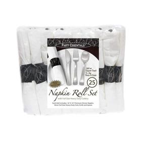 img 3 attached to 🍴 Premium Quality Pre-Rolled Disposable Plastic Cutlery Kit with Silver Fork/Knife/Spoon and 3-Ply White Napkin - 300 Rolls per Case