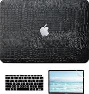 black crocodile leather macbook air 13 inch case - compatible with 2021-2018 release, a2337 m1 a2179 a1932, plastic hard shell + keyboard cover + screen protector logo