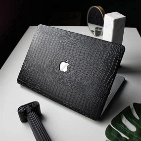 img 3 attached to Black Crocodile Leather MacBook Air 13 inch Case - Compatible with 2021-2018 Release, A2337 M1 A2179 A1932, Plastic Hard Shell + Keyboard Cover + Screen Protector