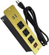 💡 convenient recessed power strip with 3 outlets, 2 usb ports & 9.85ft power cord - gold tone logo