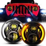 оптимизированные 7-дюймовые черные led-фары для jeep wrangler jk tj lj hi/lo beam с динамичным всепогодным поворотным сигналом angel eyes (2 шт.) h6014 h6015 h6017 h6024. логотип