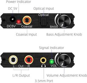 img 4 attached to Цифровой аналоговый аудио конвертер с регулируемыми басами и громкостью, преобразователь SPDIF / оптический / тослинк / коаксиальный в аналоговые стерео разъемы RCA и 3,5 мм для PS3 PS4 DVD домашнего кинотеатра.