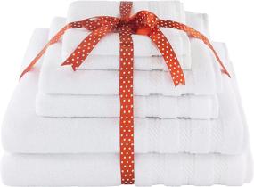 img 1 attached to 🛀 Super Soft and Absorbent Towel Set - 2 Bath Towels, 2 Hand Towels, and 2 Washcloths, 100% Turkish Cotton, Ideal for Bathroom and Kitchen, Shower Towel in Bright White