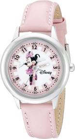 img 4 attached to 🐭 Minnie Mouse Time Teacher Watch for Kids with Stainless Steel and Pink Leather Band by Disney - W000038