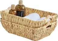 🧺 fairyhaus hand woven natural wicker baskets with handles - set of 2 for stylish shelf organization, water hyacinth storage baskets - 14.96x10.04x5.12 logo