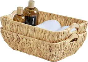 img 4 attached to 🧺 FairyHaus Hand Woven Natural Wicker Baskets with Handles - Set of 2 for Stylish Shelf Organization, Water Hyacinth Storage Baskets - 14.96x10.04x5.12