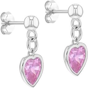 img 3 attached to 💖 925 Sterling Silver Heart Ball Stud Dangle Earrings with Pink Cubic Zirconia – Ideal for Girls, Teens, Toddlers, and Young Teens – Delicate Safety Back Stud Earrings