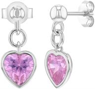 💖 925 sterling silver heart ball stud dangle earrings with pink cubic zirconia – ideal for girls, teens, toddlers, and young teens – delicate safety back stud earrings logo