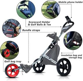 img 3 attached to 🏌️ Lakehood Golf Cart - Lightweight Sturdy Golf Bag Cart with Folding Design, Golf Push Cart for Easy Transport, Scorecard Holder, Mobile Phone Holder, Storage Bag, Ice Packs Cup Holder