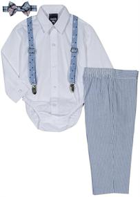 img 1 attached to 👔 IZOD Toddler Boys' 4-Piece Creeper, Bow Tie, Suspenders, and Pants Set