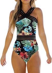 img 4 attached to 👙 Stylish AvoDovA Women's Grils Swimsuit with Front Crossover Design, Monokinis Hollow Flowers Printed Bathing Suits