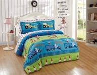 premium kids/toddlers/boys 5pc twin size comforter bedding set - construction site trucks & excavators theme - multicolor bed in a bag with sheets - vibrant blue, green, orange, and red tones logo