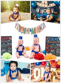 img 2 attached to 👶 Adorable AWAYTR Baby Boys Cake Smash Outfit - Perfect for a Memorable First Birthday Party with Suspenders, Bow Tie, and Bloomers!