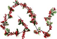 🎄 enhance your christmas décor with sunyplay 7ft christmas garland - vibrant red berry and pine cone design for indoor/outdoor holiday display логотип