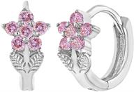 sparkling rhodium plated pink cubic zirconia flower hoop earrings - 8mm girls & teens jewelry logo