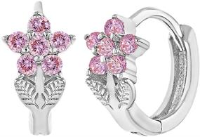 img 4 attached to Sparkling Rhodium Plated Pink Cubic Zirconia Flower Hoop Earrings - 8mm Girls & Teens Jewelry