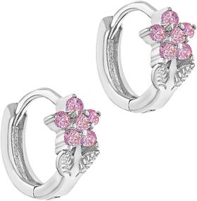 img 3 attached to Sparkling Rhodium Plated Pink Cubic Zirconia Flower Hoop Earrings - 8mm Girls & Teens Jewelry