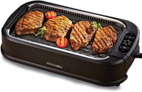 img 3 attached to Efficient Smokeless Electric Indoor Grill with Removable Grill and Griddle Plates - Nonstick Surfaces, Glass Lid, 1500W, 21x15.4x8.1 - Black