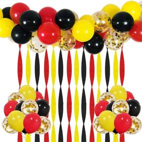 img 4 attached to 🎈 Set of 40 Mouse Party Balloons: 12 Inch Red Black Yellow Latex Balloons with Gold Confetti + Crepe Paper Streamers and Balloon Strip. Ideal for Baby Shower, Birthday Party Decorations & Supplies