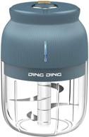 🧄 dingding mini electric garlic chopper (350ml) - small garlic mincer with 4-blades - usb rechargeable & waterproof - wireless mini food processor for spices, garlic, onion, meat, nuts - blue logo