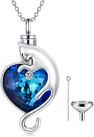 🐱 sterling silver cat urn necklace: my angel cat cremation keepsake with austrian blue heart crystal logo