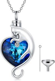 img 4 attached to 🐱 Sterling Silver Cat Urn Necklace: My Angel Cat Cremation Keepsake with Austrian Blue Heart Crystal