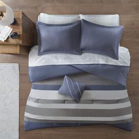 img 2 attached to 8 Piece Comforter Set with Intelligent Design Marsden Stripes Design, Embroidered Toss Pillow, Matching Sham, and Complete Sheet Set – Full Size, Blue/Grey – Casual All Season Bedding