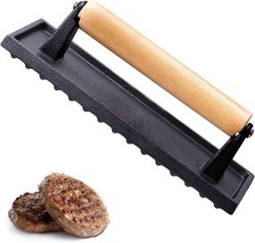 img 4 attached to 🍳 Pre-Seasoned 9-Inch Cast Iron Grill Press with Wood Handle - Perfect for BBQ, Bacon, Steak, Hamburger, Sausage, Panini, and More!