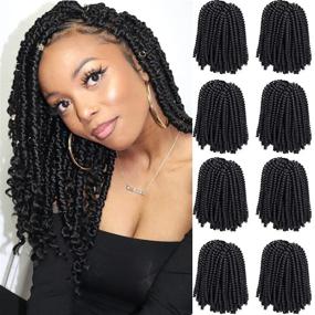 img 4 attached to Black Women's Spring Twist Hair 12 Inches - 8 Packs of Spring Twist Crochet Hair: Butterfly Locs, Bomb Twist, Short Fluffy Crochet Braids. Synthetic Fiber Extensions in 1B# Color.