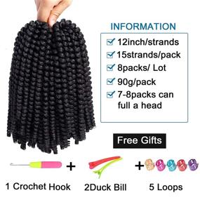 img 1 attached to Black Women's Spring Twist Hair 12 Inches - 8 Packs of Spring Twist Crochet Hair: Butterfly Locs, Bomb Twist, Short Fluffy Crochet Braids. Synthetic Fiber Extensions in 1B# Color.