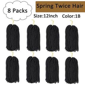 img 2 attached to Black Women's Spring Twist Hair 12 Inches - 8 Packs of Spring Twist Crochet Hair: Butterfly Locs, Bomb Twist, Short Fluffy Crochet Braids. Synthetic Fiber Extensions in 1B# Color.
