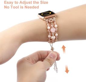 img 1 attached to 📿 Handmade Crystal Pearl Bracelet Bands for Apple Watch 42mm 44mm - TOMAZON Adjustable Wristbands for Women, Rose Gold