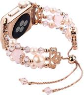 📿 handmade crystal pearl bracelet bands for apple watch 42mm 44mm - tomazon adjustable wristbands for women, rose gold logo