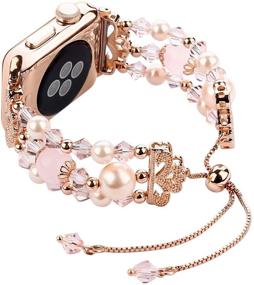 img 4 attached to 📿 Handmade Crystal Pearl Bracelet Bands for Apple Watch 42mm 44mm - TOMAZON Adjustable Wristbands for Women, Rose Gold