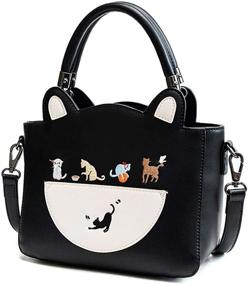 img 3 attached to 🐱 Stylish Leather Cat Purses: Women's Top Handle Satchel Tote Bag Collection